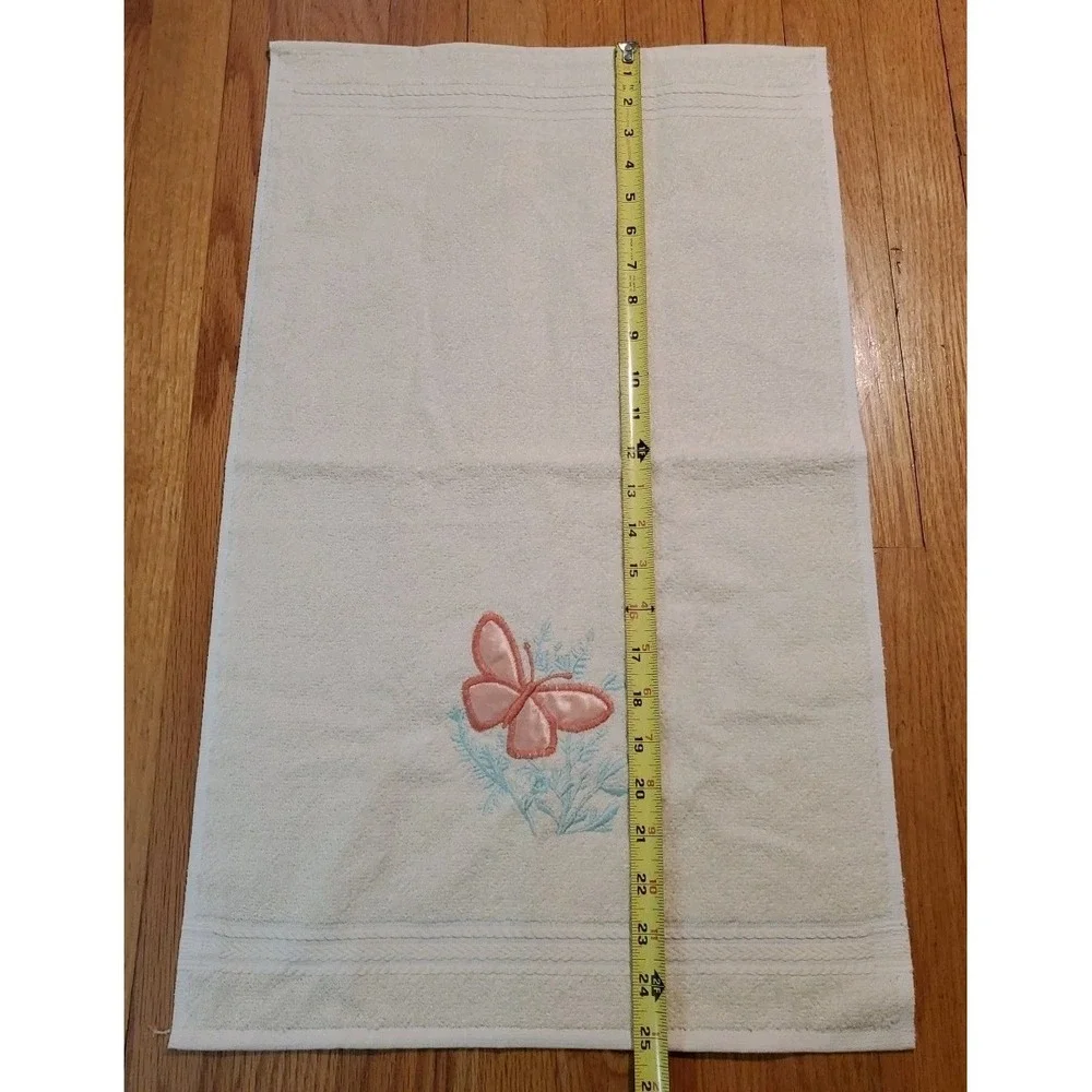 Vintage RA Briggs Cotton Hand Towel Beige Butterfly Embroidered